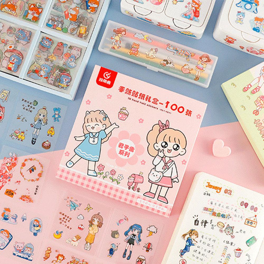 Set 100 Tờ Nhãn Dán PET Dễ Thương Dùng Trang Trí Sổ Tay DIY