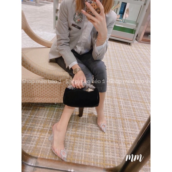 Giày cao gót mica hoa đá mũi nhọn gót loe fullbox hàng quảng châu cao cấp