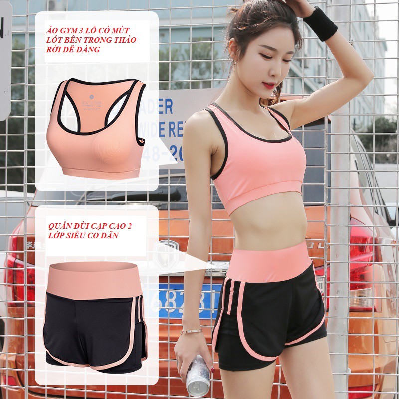 [Hàng xịn] Set Đồ Tập Gym Gồm Quần Đùi Short và Áo Thun 3 Lổ Thể Thao Nữ Jussy