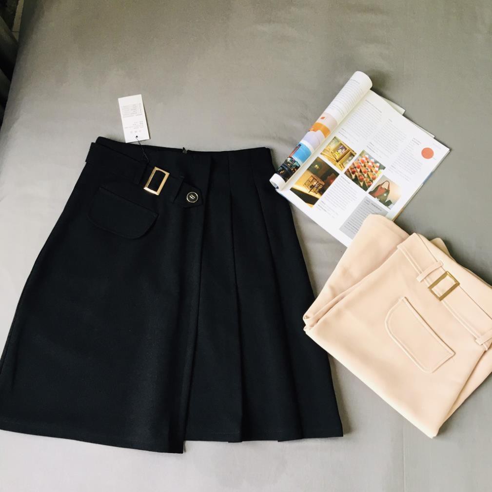 {GIÁ TẠI XƯỞNG} Chân Váy xếp ly đai chữ nhậtiêu Xinh 2 màu đen/ kem | BigBuy360 - bigbuy360.vn