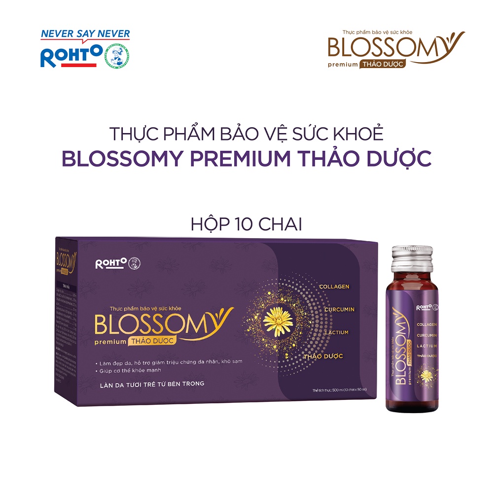 Thực phẩm collagen uống hệ thảo dược Rohto Blossomy Premium hộp 10 chai x 50ml