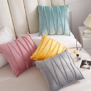 【Pillowcase】Holland Velvet W Line Pressure Line Light Luxury Simple And Modern Pillow Sofa Back Solid Color Cushion Waist Pillow Without Core