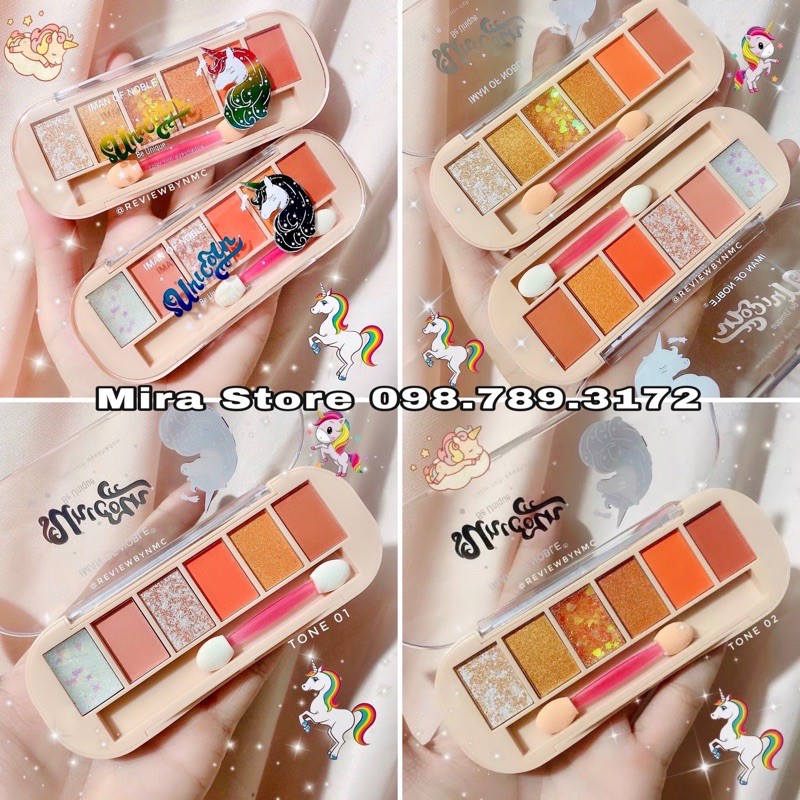 Phấn mắt nhũ kim tuyến 6 ô Iman Unicorn of Noble kèm chổi