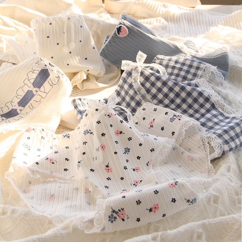 Quần lót nữ kháng khuẩn hoa xanh, quần sịp nữ chất cotton gân tăm mềm mại 3119