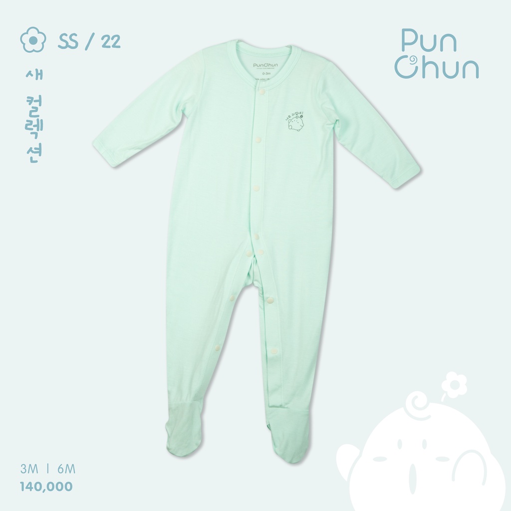 [PUNCHUN] Bộ body dài cúc giữa Punchun xanh da trời cho bé