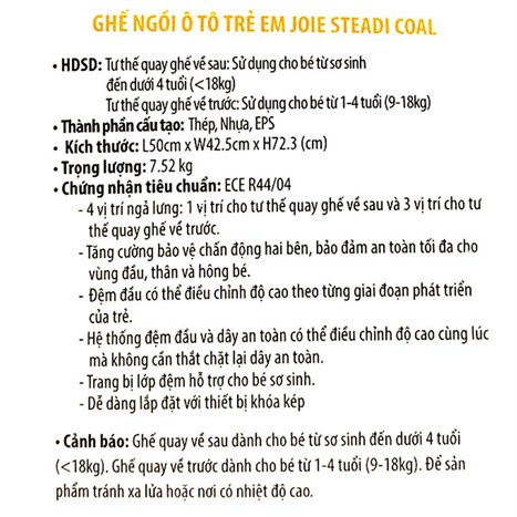 Ghế ngồi xe hơi Joie Steadi Coal cho bé