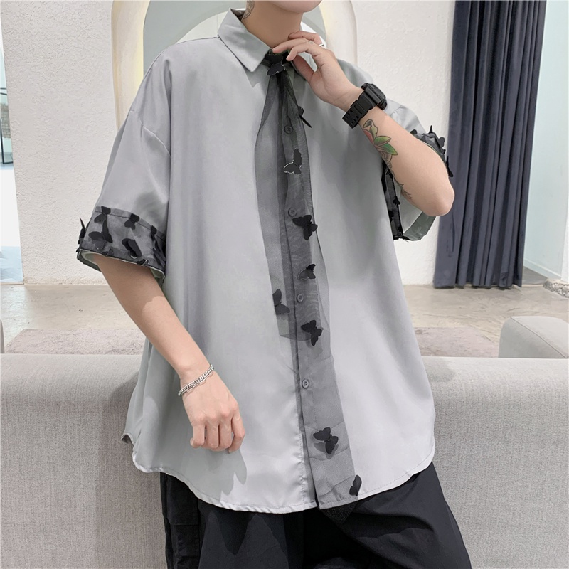 Áo sơ mi nam tay ngắn thắt nơ bướm phong cách thời trang Hàn Quốc