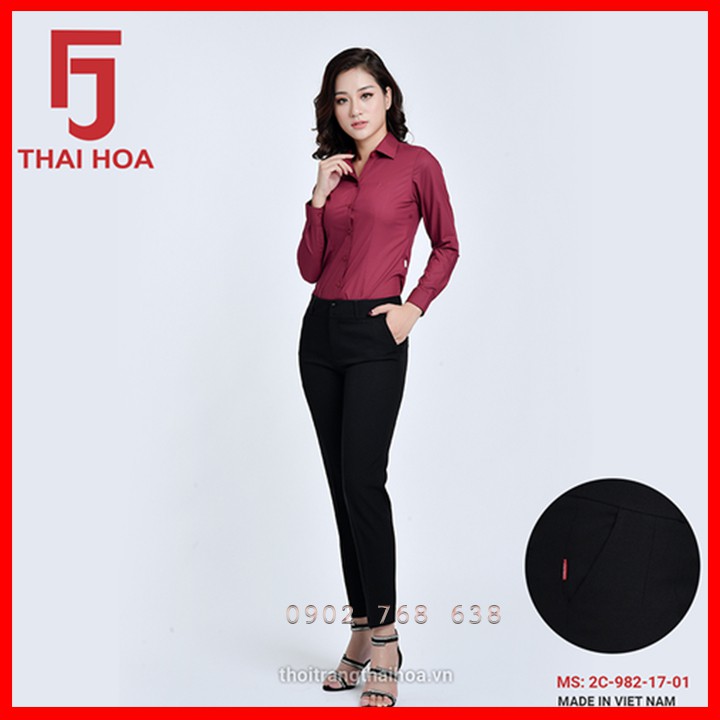 Quần Tây Nữ Thái Hòa, Quần Âu Phục Màu Đen, Dáng Ống Baggy, Kiểu Nữ Công Sở Đẹp 2C-982-17