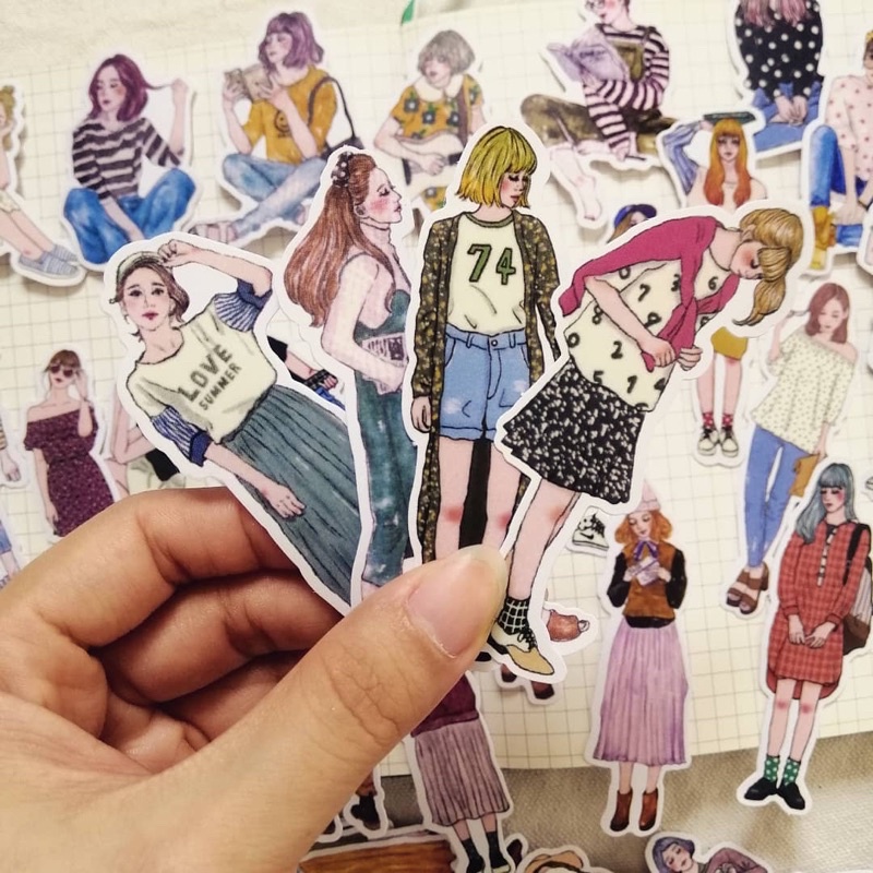 Set 20 sticker cô gái thời trang fashion girl dùng trang trí bullet journal - ginandtonic
