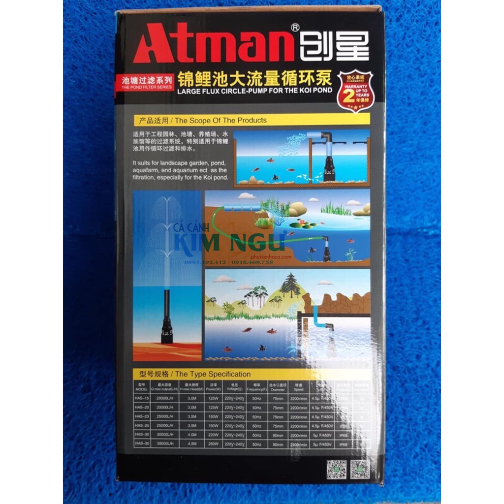 Máy Bơm Đứng Hồ Cá Koi ATMAN HAS-35 HAS30 HAS25 HAS20 - Bơm Tạt Bể Cá