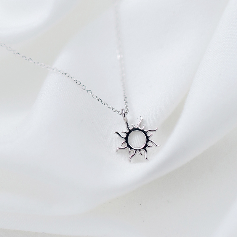 Simple Sun Face Silver Plated Necklace For Women
