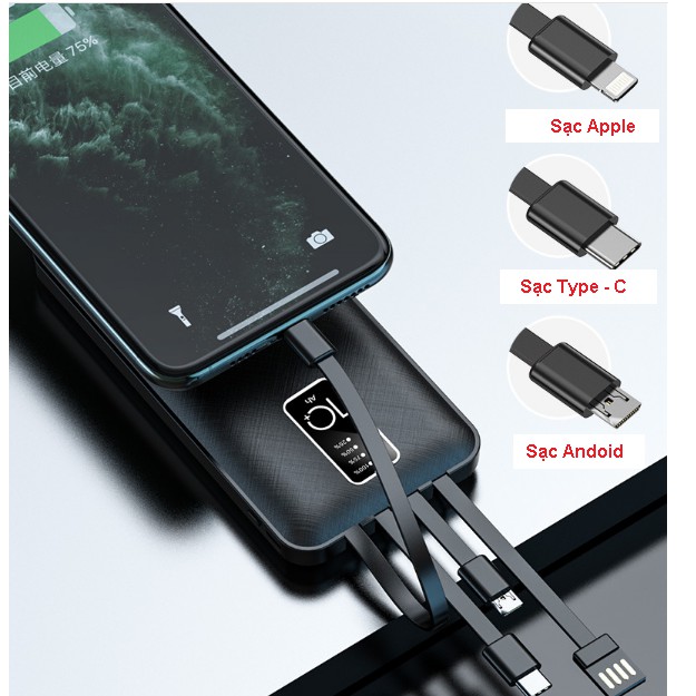 Sạc Dự Phòng Có Tất Cả Các Đầu Cáp Sạc All In One tích hợp 4 cổng sạc
