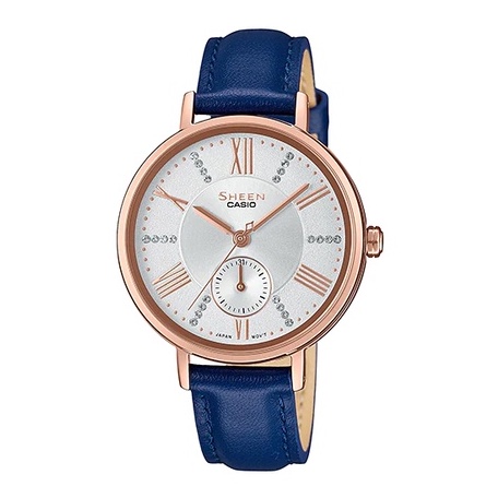 Đồng hồ nữ Casio Sheen SHE-3066PGL-7A dây da thật, chống nước 50m, size 34mm, hàng chính hãng