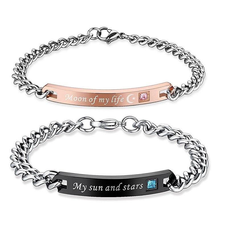 Metal Alloy "My Sun and Stars" &"Moon of My Life" CZ Stone Couple Bracelets