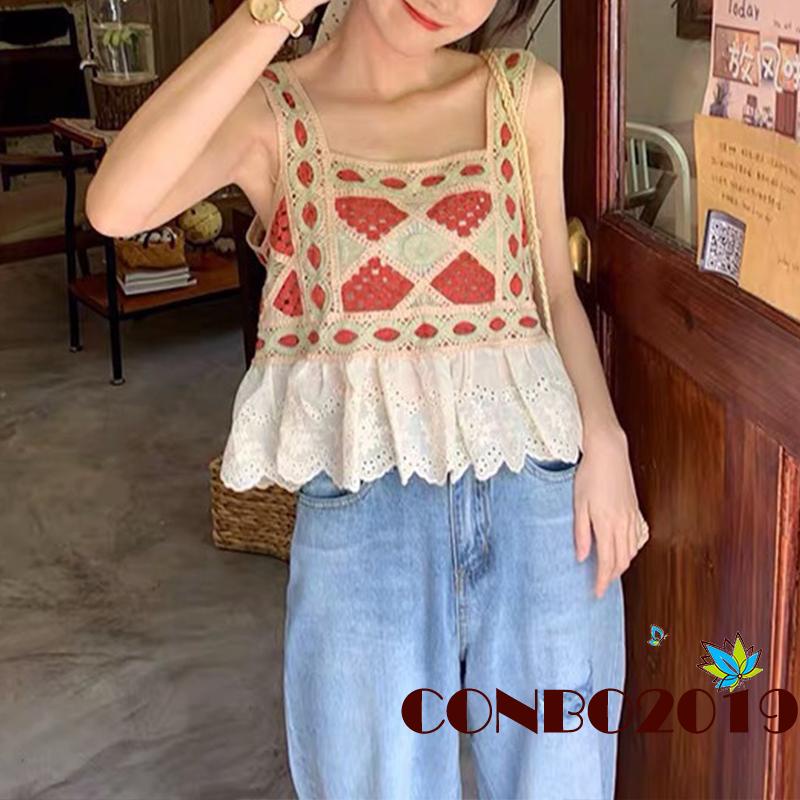 Áo Thun Nữ Không Tay Cổ Vuông Phong Cách Bohemian Thời Trang