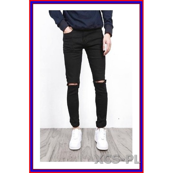 Quần jean nam cao cấp ĐEN RÁCH GỐI siêu đẹp không xù lông, không ra màu, chất giãn tốt rrgoi3-1.46