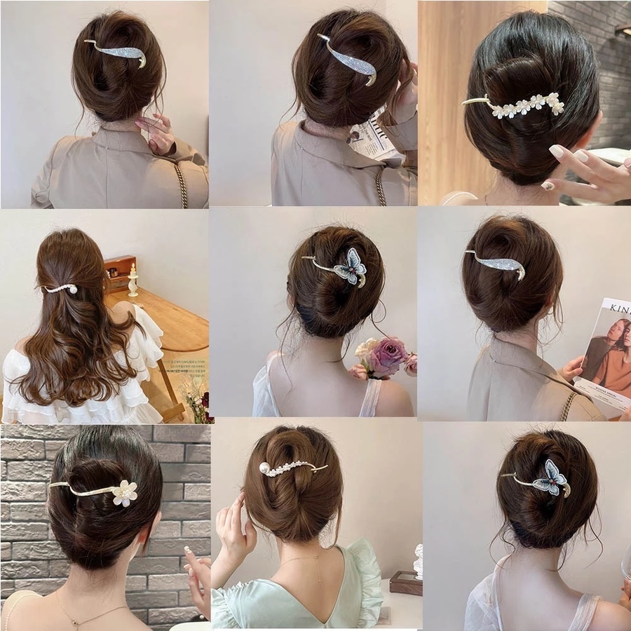 Kẹp Tóc Kim Loại Hình Hoa Đính Ngọc Trai Nhân Tạo Phong Cách Hàn Quốc Mới