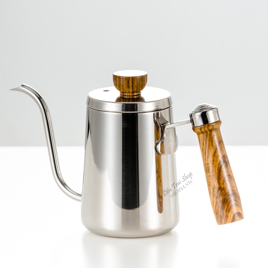 Bình drip v60  rót pha cà phê pour over cổ ngỗng cổ thiên nga cao cấp inox 304 mạ điện quang