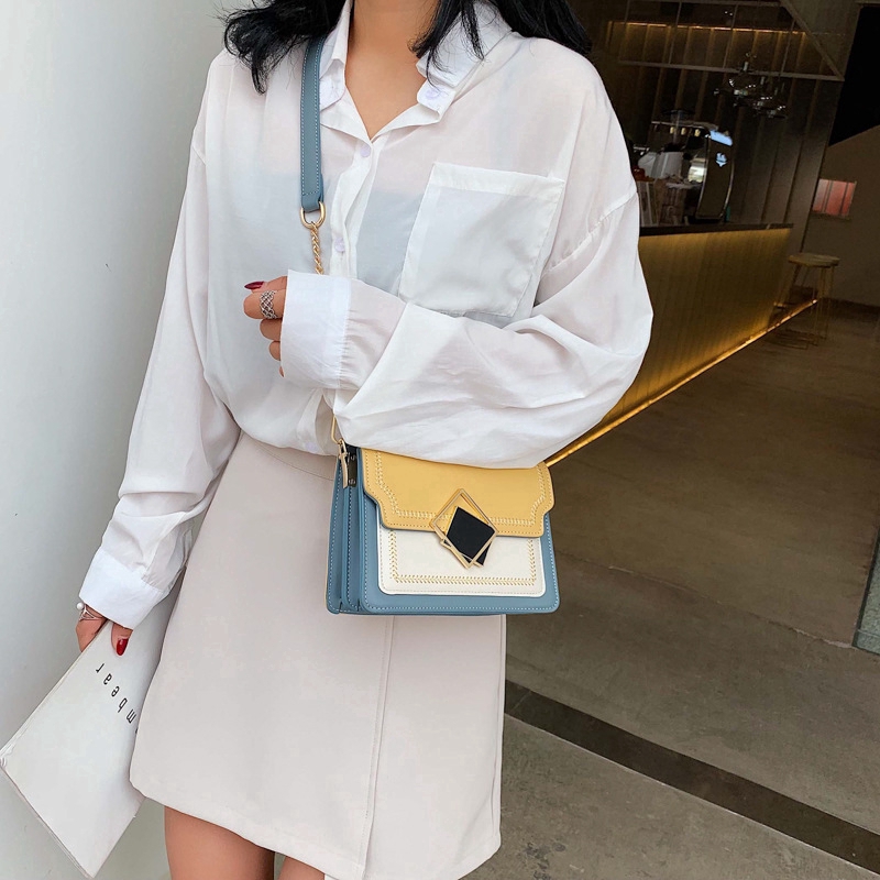 Túi Đeo Chéo Da PU Dáng Vuông Nhỏ Màu Tương Phản Phong Cách Phương Tây Dễ Phối Đồ Thời Trang Cho Nữ