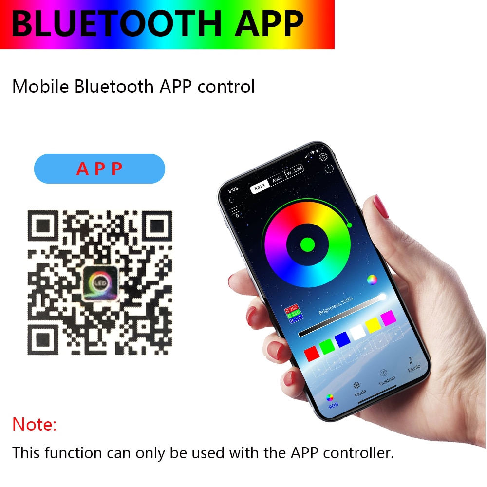 1 Cặp Dây Đèn Led Rgb Ban Ngày Chống Nước Nhiều Màu Có Remote Điều Khiển Bluetooth