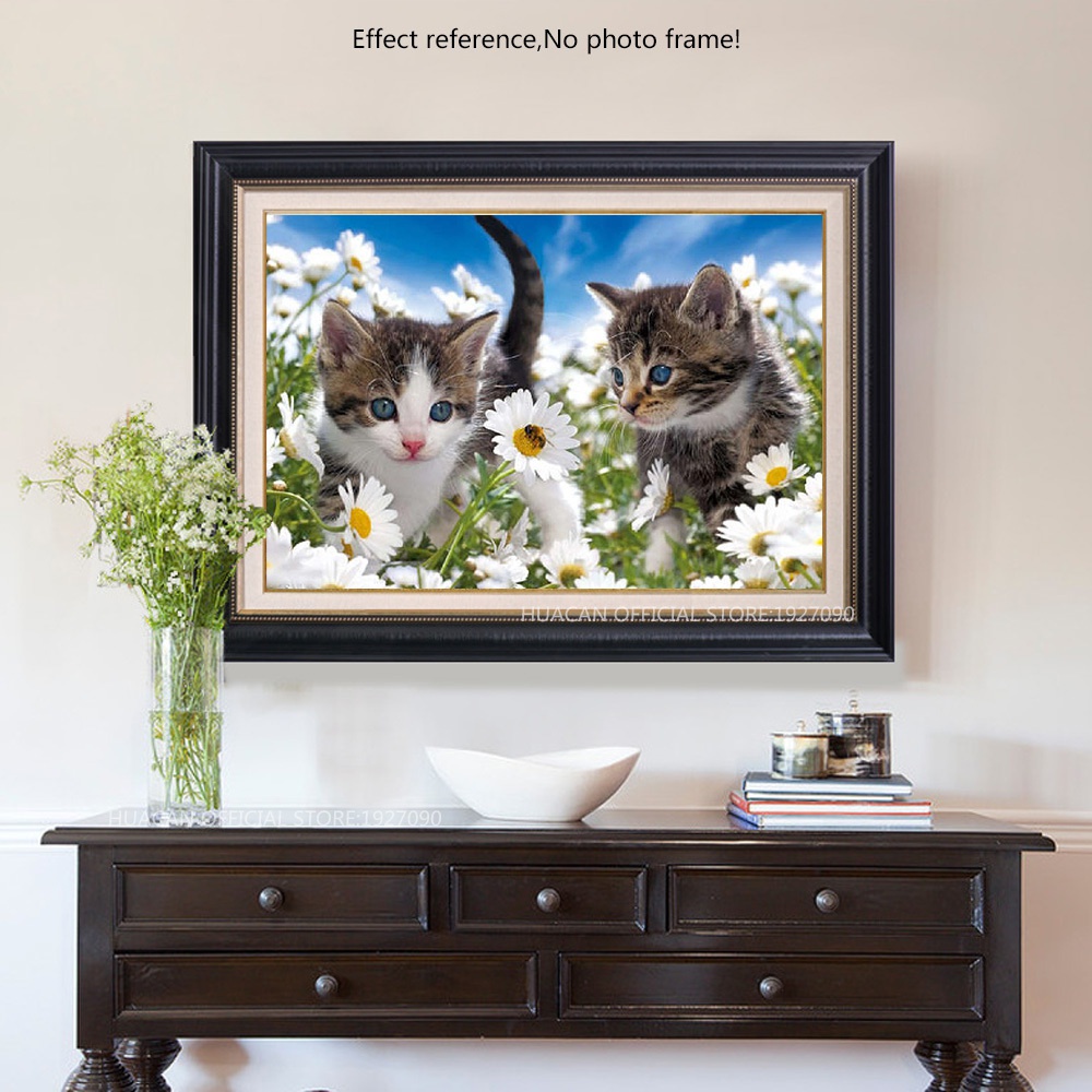 Bộ Tranh Đính Đá 5D Họa Tiết Hai Chú Mèo Độc Đáo DIY Dùng Trang Trí Nhà Cửa