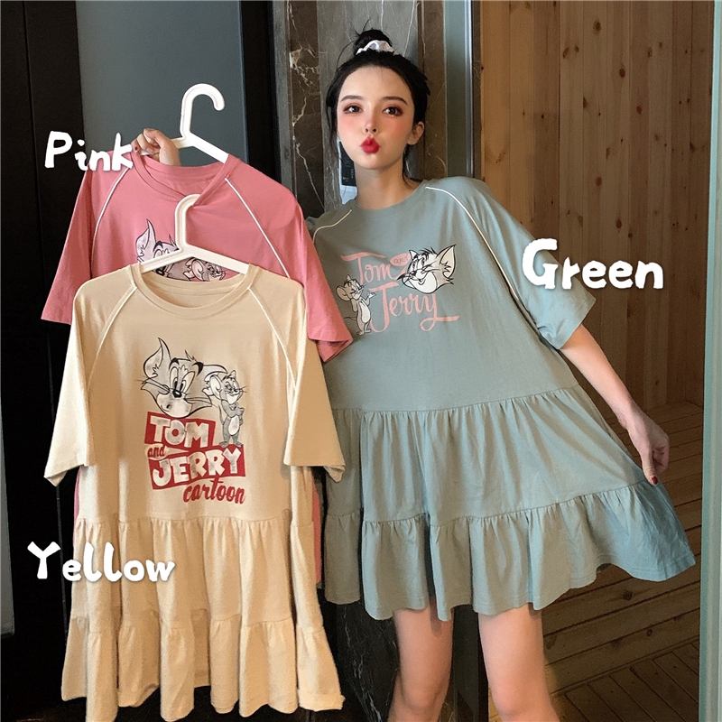 Đầm SUXI tay ngắn in họa tiết đáng yêu trẻ trung dành cho nữ