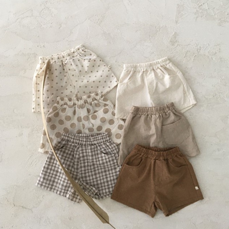 Quần Short Cotton Lanh Họa Tiết Chấm Bi Phong Cách Hàn Quốc Thời Trang Mùa Hè Cho Bé