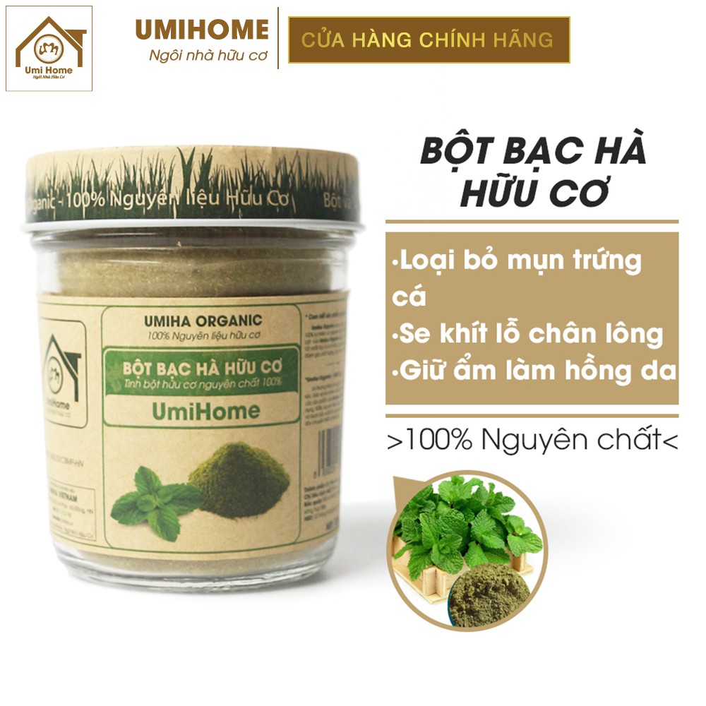 Bột Bạc Hà hữu cơ UMIHOME nguyên chất 135G | Dùng đắp mặt nạ dưỡng da giảm mụn mờ thâm hiệu quả