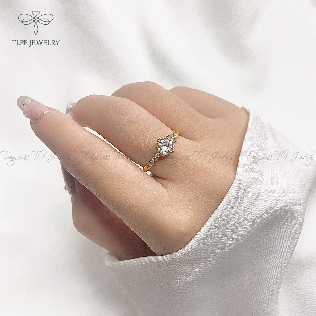 Nhẫn bạc nữ TLEE sáu chấu mạ vàng 14k nạm đá cao cấp NCJ A0110