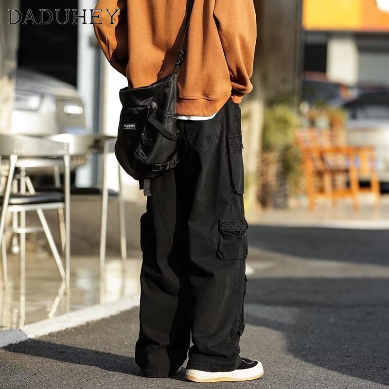 DaDuHey Men's Korean-Style Ins High Street Retro Solid Color Overalls Fashionable Loose Casual Straight Pants