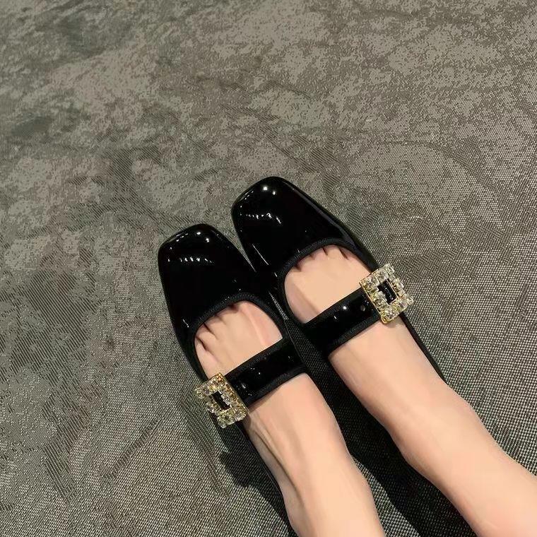 Giày Mary Jane mũi vuông đính đá thời trang mùa thu cho nữ