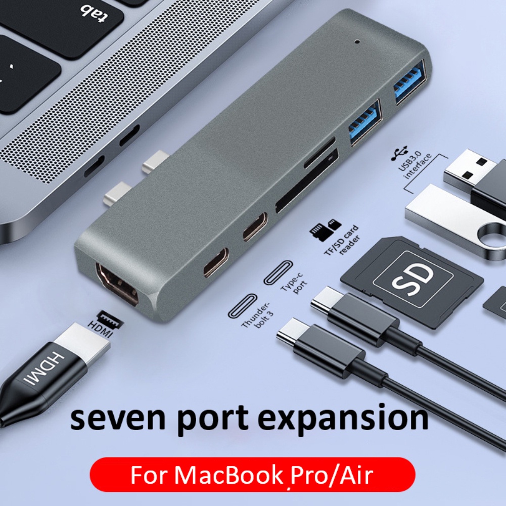 7in1 USB C HUB 3.0 Type-C Adapter Sạc & Đầu Đọc Cho Macbook Pro MAC PC Máy Tính Xách Tay