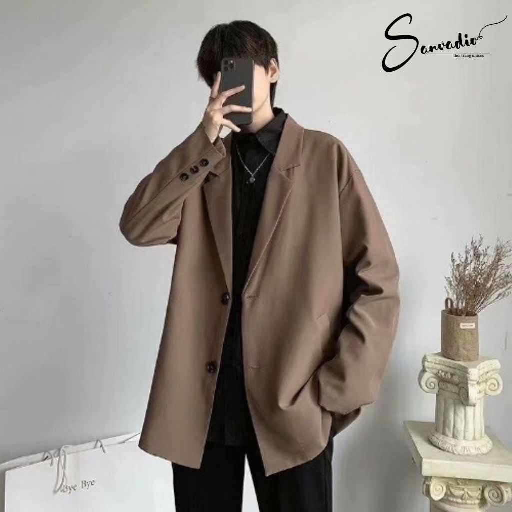 Áo blazer nam form rộng Sanvadio unisex 2 màu đen nâu phong cách Hàn Quốc AD61