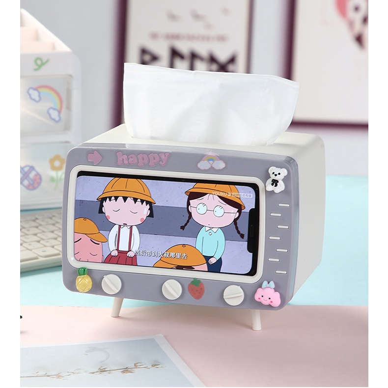 Hộp đựng khăn giấy tivi, kệ để điện thoại 2in1 hộp đựng khăn giấy cao câp nhựa ABS