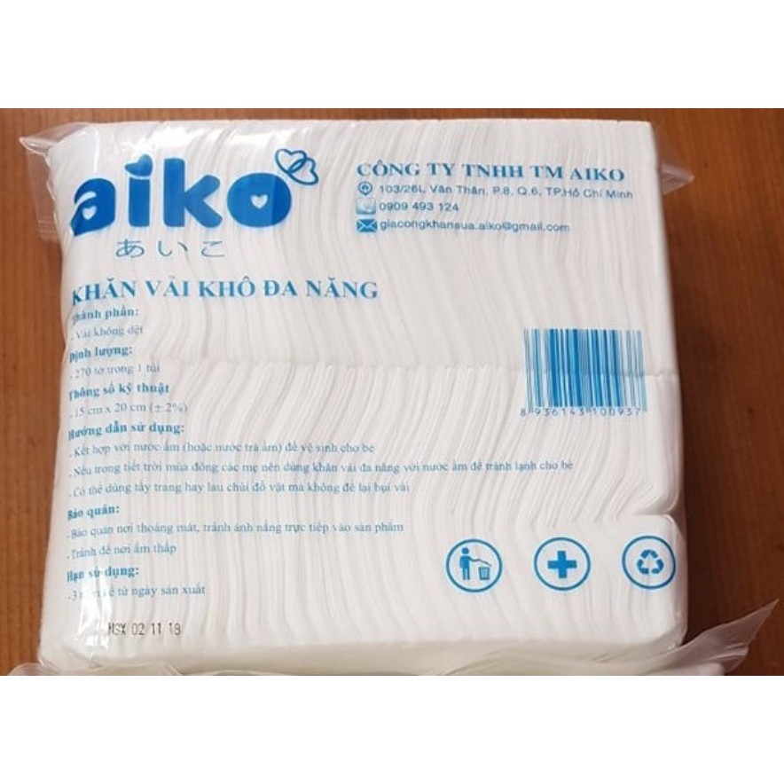 (CAM KẾT HÀNG CTY AIKO) COMBO 3 BỊCH KHĂN VẢI KHÔ ĐA NĂNG AIKO (270 TỜ / BỊCH) - SIZE TRUNG (20CM x 15CM)