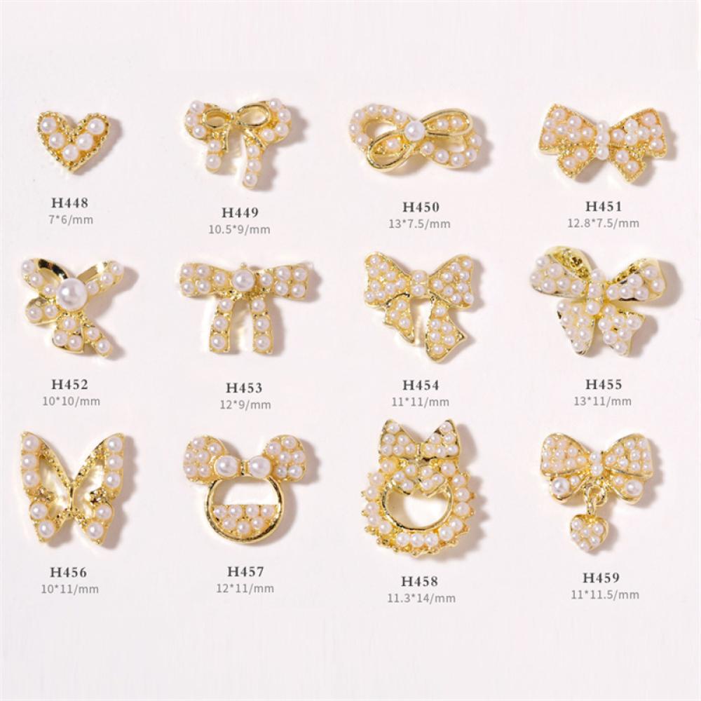 Phụ Kiện Trang Trí Móng Tay Nghệ Thuật Bằng Hợp Kim Hình Nơ Đính Đá Và Ngọc Trai T2X2