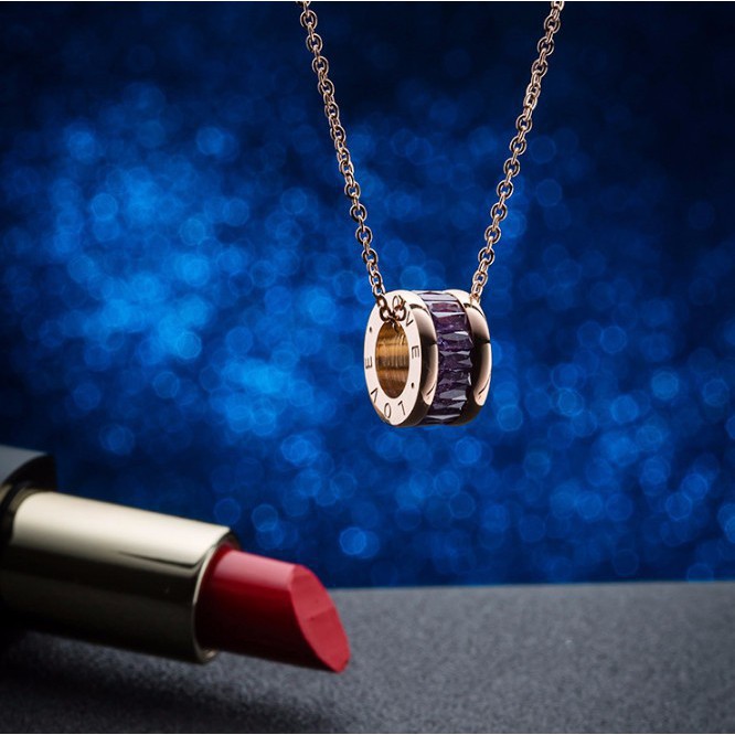 Dây Chuyền Khuyên Tròn Đính Đá Nhân Tạo Ti Tan Không Đen TT 0635