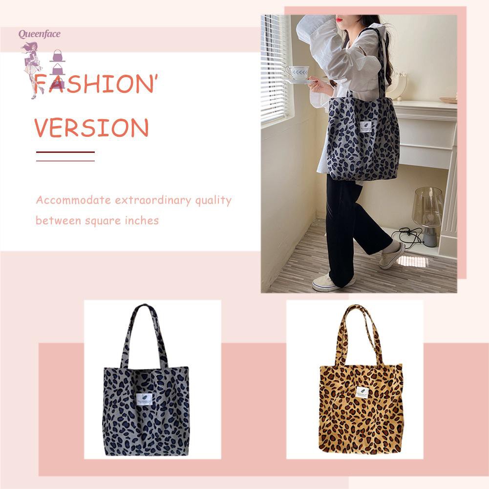 Queen_Autumn Corduroy Shoulder Bag Women Animal Pattern Big Capacity Handbag Tote☆