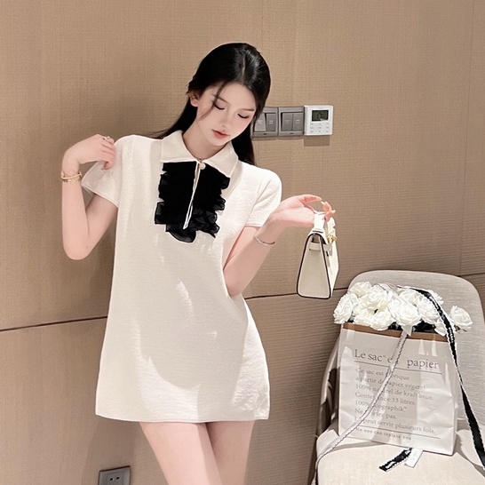 Đầm Dệt Kim Tay Ngắn Màu Trắng Thời Trang Mùa Hè Phong Cách Hàn Quốc Cho Nữ