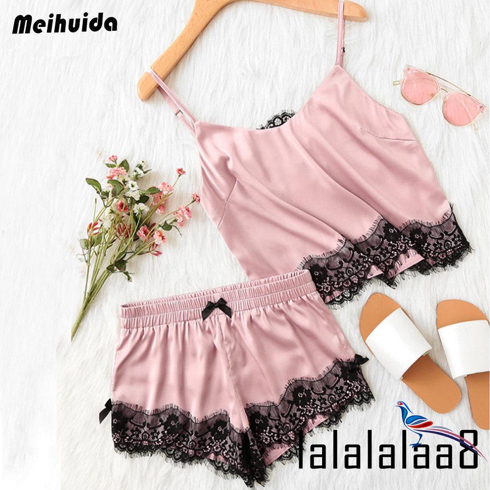 Set đồ ngủ Pyjamas chất phi bóng cho phái nữ