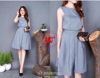 Sét bộ cát Hàn ống rộng nút lưng