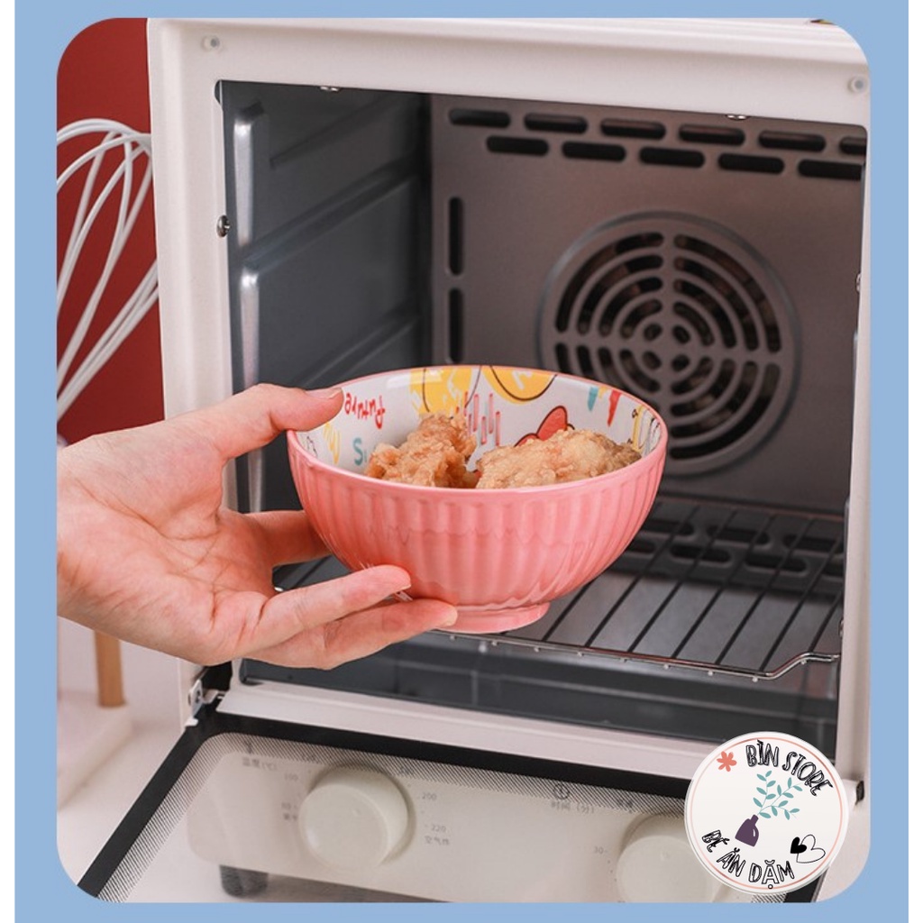 Bát sứ ăn cơm màu hồng, chén ăn cơm cho bé họa tiết khủng long dễ thương trang trí bàn ăn gia đình BÌN STORE