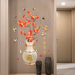 Decal dán tường Bình hoa đào đỏ 3D to nhất