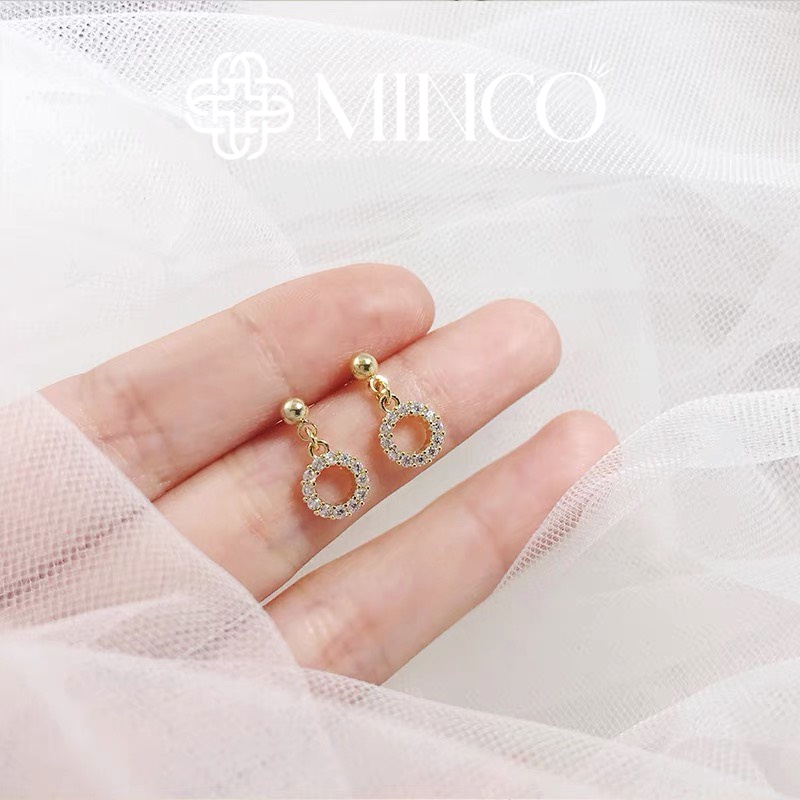 Bông tai nữ Minco Accessories hoa tai tròn đính đá phụ kiện thời trang sang trọng phong cách Hàn Quốc BT56