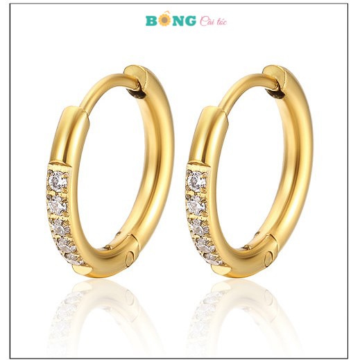 Bông tai titan unisex phong cách Hàn Quốc kiểu dáng tròn đính đá Zircon thép y tế BT70 - khuyên tai BÔNG Cài Tóc