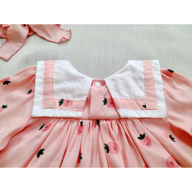 Set Quả Dâu, Bộ Quần Áo Họa Tiết Dâu Vàng Xinh Xắn Chất Liệu Đũi Lạnh Mát Mẻ Cho Bé Gái Sơ Sinh
