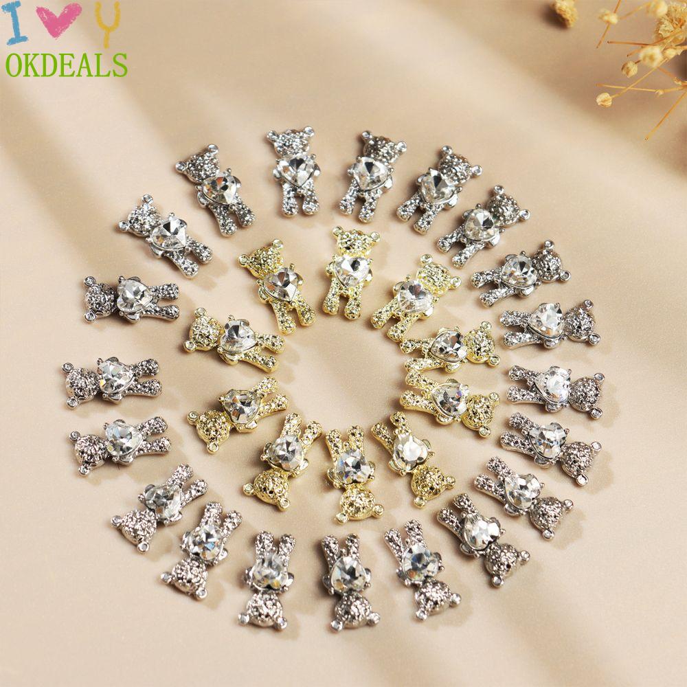 Phụ Kiện Trang Trí Móng Tay Hình Trái Tim Xinh Xắn|Decal Dán|Trang Sức Hình Gấu 3D Sáng Bóng Nhiều Màu Sắc