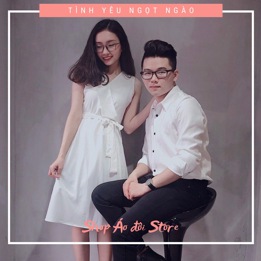 Bộ áo váy sơ mi cặp cao cấp, đồ đôi nam nữ dễ thương, chất đẹp để chụp hình cưới, đi du lịch