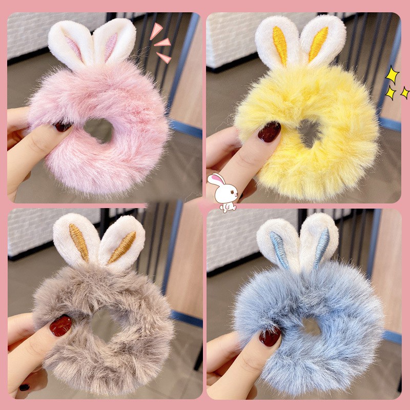 Dây buộc tóc scrunchie hình tai thỏ cute dễ thương nhiều sắc màu