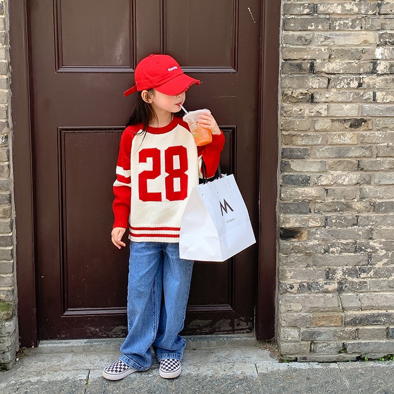 Áo len dài tay số 28 viền sọc thời trang cho bé A859 [FORM NHỎ 0.5 SIZE]